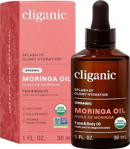 Cliganic Bio Moringaöl, 100% Rein – Für Gesicht & Haare | Kaltgepresst (Verpackung kann variieren)