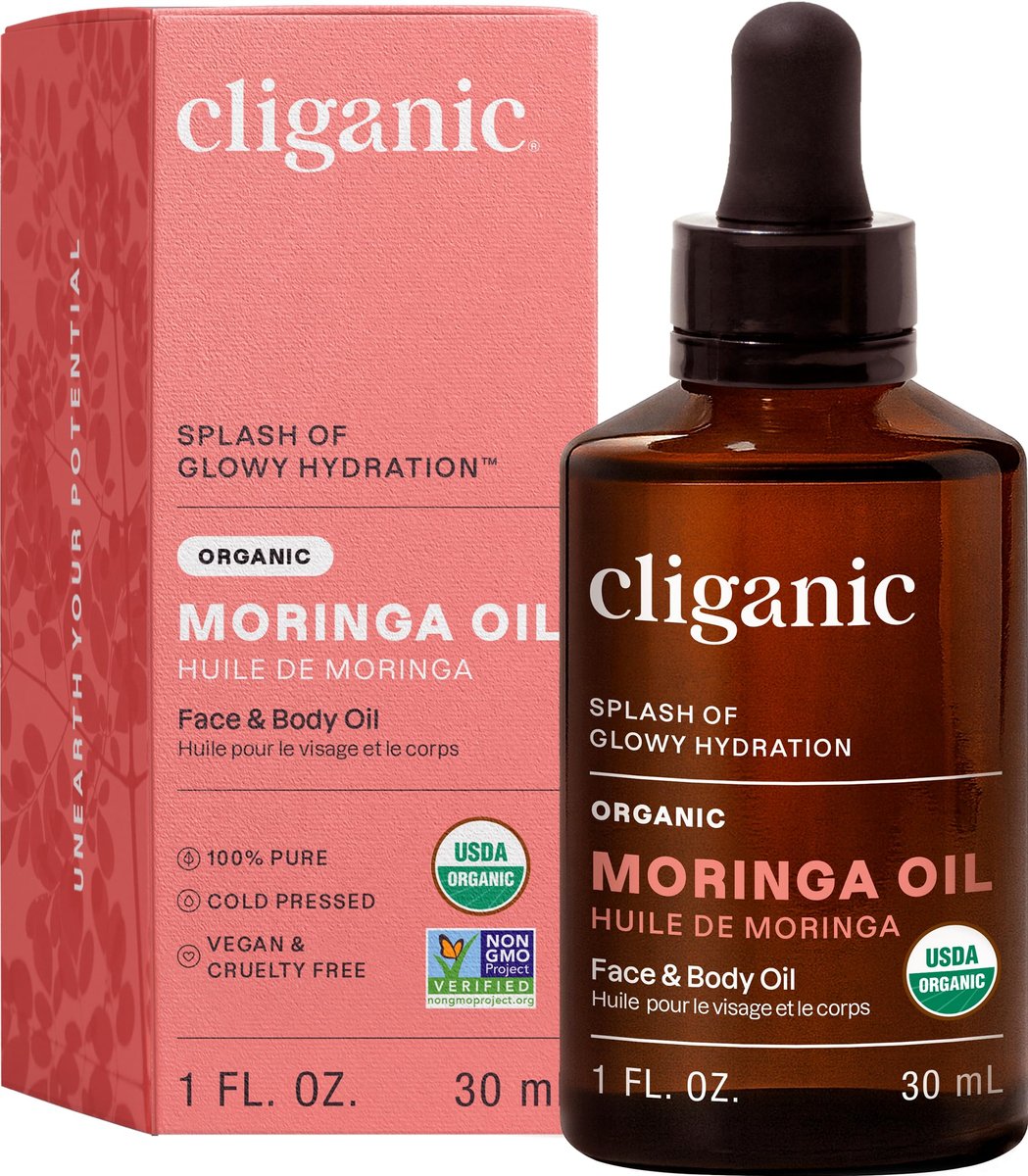 Cliganic Bio Moringaöl, 100% Rein – Für Gesicht & Haare | Kaltgepresst (Verpackung kann variieren)