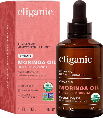 Cliganic Bio Moringaöl, 100% Rein – Für Gesicht & Haare | Kaltgepresst (Verpackung kann variieren)