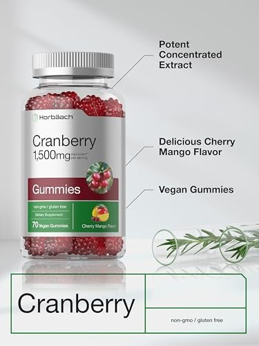 Horbäach Cranberry Gummies | 70 Stück | Vegan, Non-GMO & Glutenfrei | Hochdosierter Cranberry-Extrakt