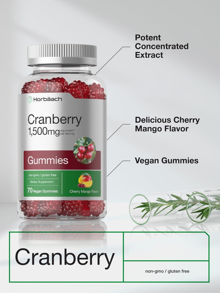 Horbäach Cranberry Gummies | 70 Stück | Vegan, Non-GMO & Glutenfrei | Hochdosierter Cranberry-Extrakt