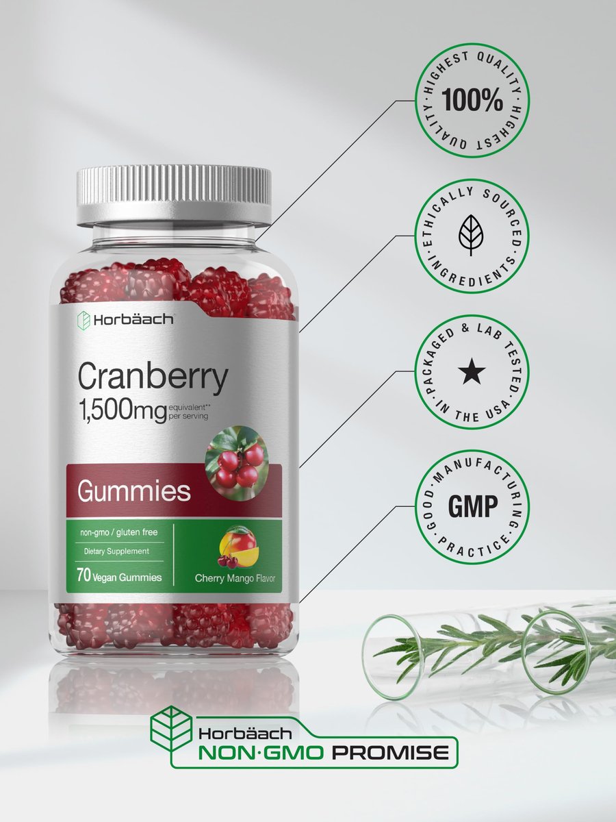 Horbäach Cranberry Gummies | 70 Stück | Vegan, Non-GMO & Glutenfrei | Hochdosierter Cranberry-Extrakt