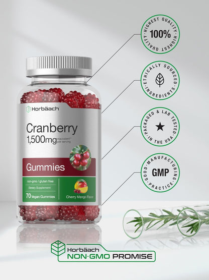 Horbäach Cranberry Gummies | 70 Stück | Vegan, Non-GMO & Glutenfrei | Hochdosierter Cranberry-Extrakt