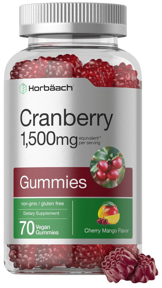 Horbäach Cranberry Gummies | 70 Stück | Vegan, Non-GMO & Glutenfrei | Hochdosierter Cranberry-Extrakt