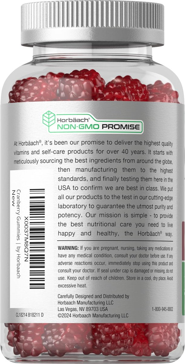 Horbäach Cranberry Gummies | 70 Stück | Vegan, Non-GMO & Glutenfrei | Hochdosierter Cranberry-Extrakt