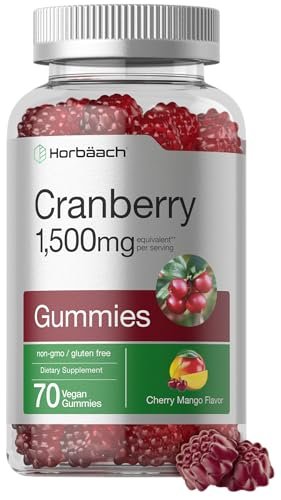 Horbäach Cranberry Gummies | 70 Stück | Vegan, Non-GMO & Glutenfrei | Hochdosierter Cranberry-Extrakt