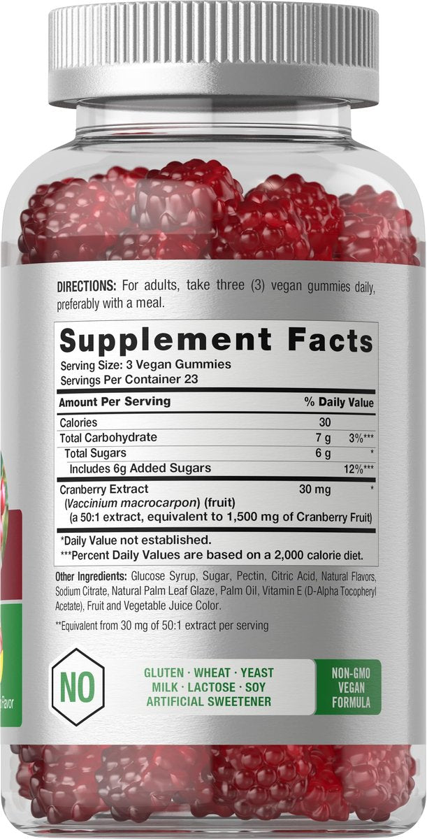 Horbäach Cranberry Gummies | 70 Stück | Vegan, Non-GMO & Glutenfrei | Hochdosierter Cranberry-Extrakt