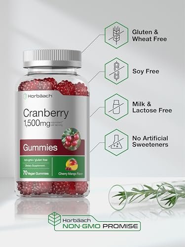 Horbäach Cranberry Gummies | 70 Stück | Vegan, Non-GMO & Glutenfrei | Hochdosierter Cranberry-Extrakt