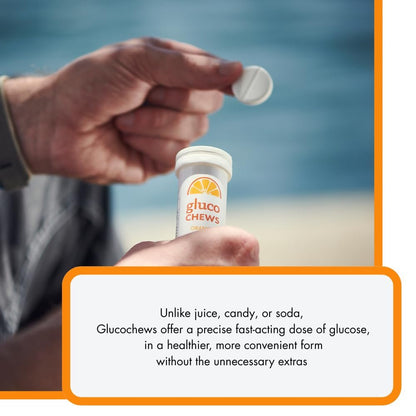 Glucochews Orange Glucose Tabletten – 60 Tabletten (6 Taschenröhrchen à 10 Stück) – 3,8 g schnell wirkende Glucose – Energieschub & Blutzuckerunterstützung – Glutenfrei, fettfrei, koffeinfrei