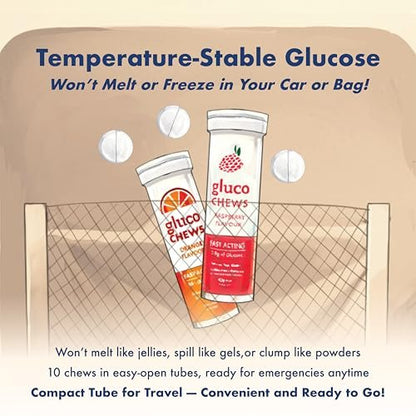 Glucochews Orange Glucose Tabletten – 60 Tabletten (6 Taschenröhrchen à 10 Stück) – 3,8 g schnell wirkende Glucose – Energieschub & Blutzuckerunterstützung – Glutenfrei, fettfrei, koffeinfrei