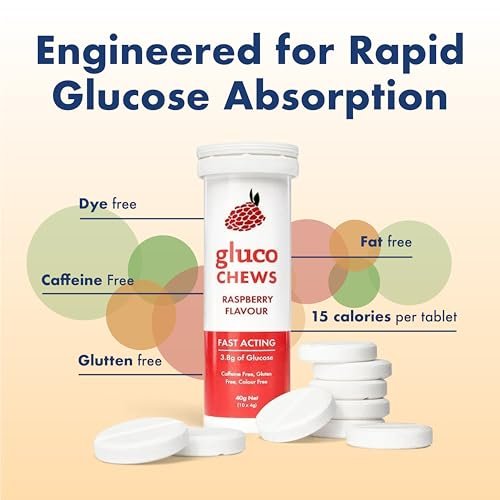 Glucology Glucochews Himbeer – Schnell wirkende Glucose Tabletten, 60 Stück (10 Tabletten pro Tube, 6 Taschenröhrchen), Energieschub, Unterstützt den Blutzucker, Glutenfrei, Koffeinfrei, Farbstofffrei