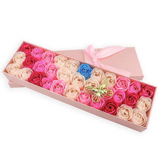 33-teiliges Rosenblüten-Seifenset mit floralem Duft – JIALEEY Geschenkidee für Frauen, Mädchen, Mütter zum Valentinstag – Rosenseife mit pflanzlichen Ölen in rosa Geschenkbox