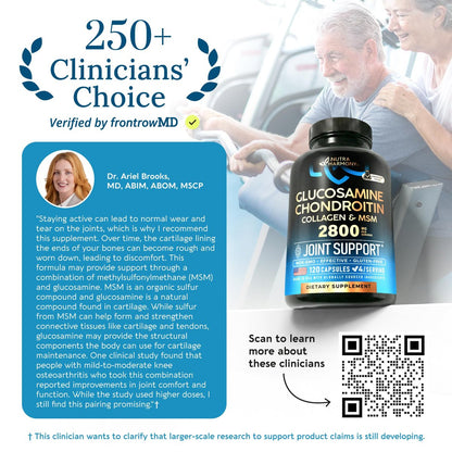 Glucosamin Chondroitin MSM Kollagen | Gelenk- & Knorpelunterstützung 2800 mg | Laborgetestet | Für Männer & Frauen | 120 Kapseln