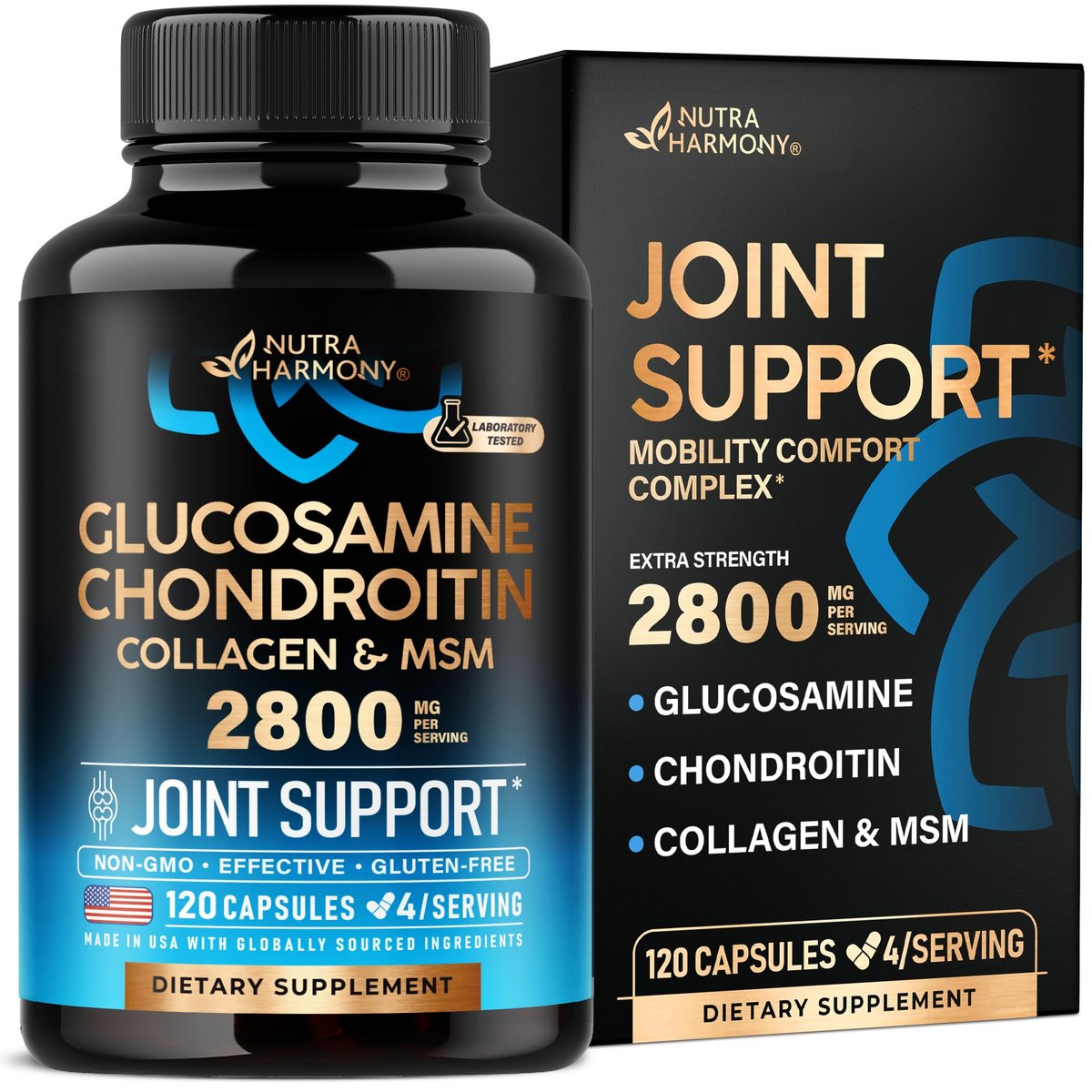Glucosamin Chondroitin MSM Kollagen | Gelenk- & Knorpelunterstützung 2800 mg | Laborgetestet | Für Männer & Frauen | 120 Kapseln