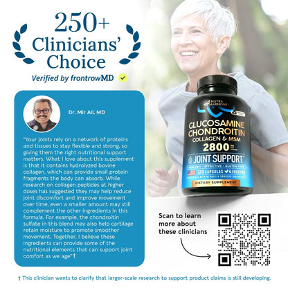 Glucosamin Chondroitin MSM Kollagen | Gelenk- & Knorpelunterstützung 2800 mg | Laborgetestet | Für Männer & Frauen | 120 Kapseln