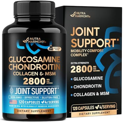Glucosamin Chondroitin MSM Kollagen | Gelenk- & Knorpelunterstützung 2800 mg | Laborgetestet | Für Männer & Frauen | 120 Kapseln