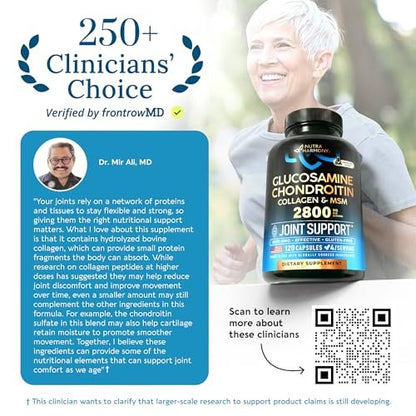 Glucosamin Chondroitin MSM Kollagen | Gelenk- & Knorpelunterstützung 2800 mg | Laborgetestet | Für Männer & Frauen | 120 Kapseln