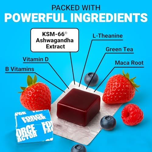 Force Factor Amazing Ashwa – Ashwagandha KSM-66 für Stressabbau, Gedächtnis, Fokus und Immunsystem – 60 Soft Chews, Triple Berry