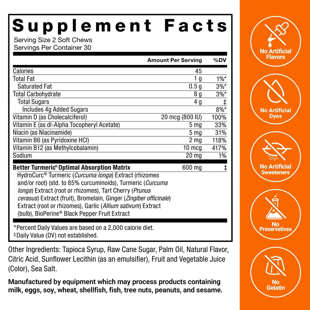 Force Factor Better Turmeric 400 mg mit schwarzem Pfeffer & Ingwer, Extra starke Gelenkunterstützung, überlegene Absorption, wie Kurkuma-Gummis, Fruchtsplash, 60 Kurkuma-Kaustabletten