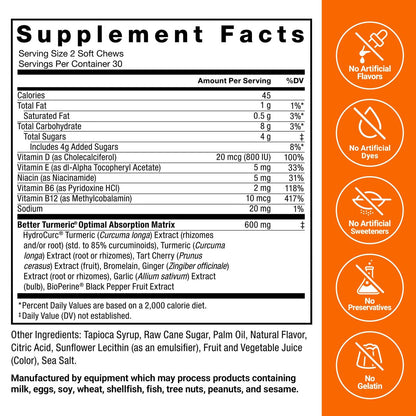Force Factor Better Turmeric 400 mg mit schwarzem Pfeffer & Ingwer, Extra starke Gelenkunterstützung, überlegene Absorption, wie Kurkuma-Gummis, Fruchtsplash, 60 Kurkuma-Kaustabletten