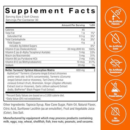 Force Factor Better Turmeric 400 mg mit schwarzem Pfeffer & Ingwer, Extra starke Gelenkunterstützung, überlegene Absorption, wie Kurkuma-Gummis, Fruchtsplash, 60 Kurkuma-Kaustabletten