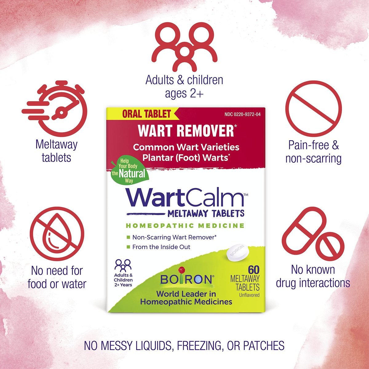 Boiron WartCalm zur schmerzfreien Warzenentfernung an Händen, Knien, Fußsohlen und anderen Körperstellen für Erwachsene und Kinder ab 2 Jahren – 60 Tabletten