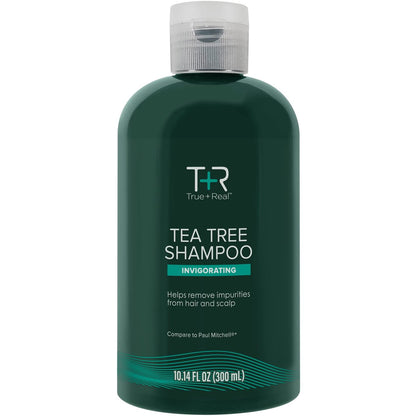 True+Real Tea Tree Shampoo – Belebende Tiefenreinigung für die Kopfhaut, erfrischender Minzduft, für alle Haartypen, 300 ml