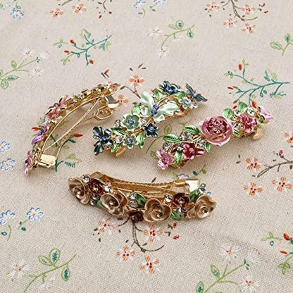 SING F LTD 4-teilige Französische Haarspangen mit Blumenmuster – Elegante Metall-Haarklammern, Haarschmuck, Haarpin, Geschenk für Frauen, Mädchen, Braut, Brautjungfer