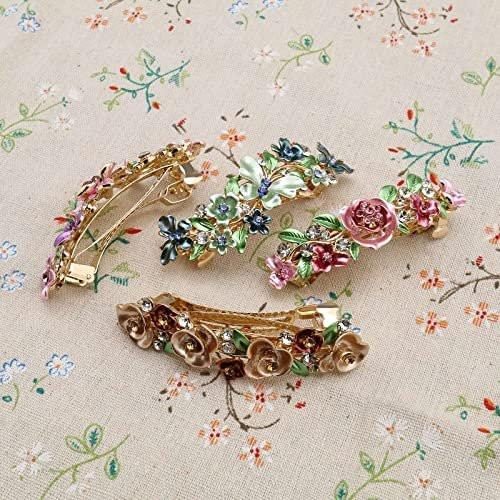 SING F LTD 4-teilige Französische Haarspangen mit Blumenmuster – Elegante Metall-Haarklammern, Haarschmuck, Haarpin, Geschenk für Frauen, Mädchen, Braut, Brautjungfer