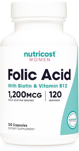 Nutricost Folsäure für Frauen (Vitamin B9) 1200 mcg, 120 Kapseln, mit B12 und Biotin, Veggie Kapseln, Non-GMO & Glutenfrei
