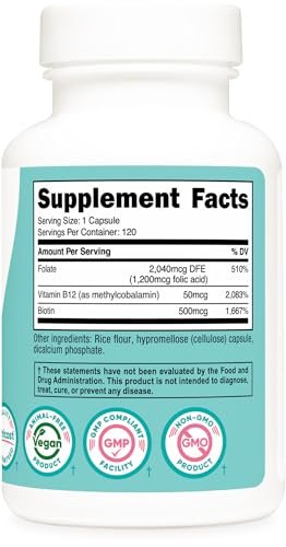 Nutricost Folsäure für Frauen (Vitamin B9) 1200 mcg, 120 Kapseln, mit B12 und Biotin, Veggie Kapseln, Non-GMO & Glutenfrei