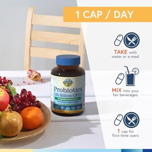 Terranics Probiotika 120 Milliarden mit Präbiotika & Verdauungsenzymen, 30 getestete Stämme, Komplette Verdauungs- & Immununterstützung, Non-GMO, Ohne Soja, Milchprodukte & Gluten, für Männer und Frauen, 30 vegane Kapseln