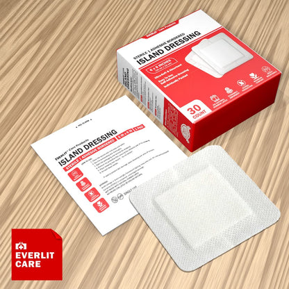 EVERLIT Island Dressing Bordered Gauze | Große Wundauflage mit Kleberand | Steril, weich & hoch saugfähig | Medizinisches Verbandpad (6x6 Zoll, 30 Stück)