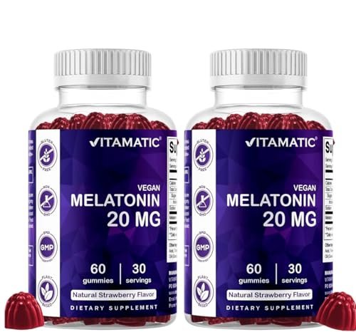Vitamatic Melatonin 20mg Gummies für Erwachsene, 30 Portionen - 60 Stück - Nicht gewohnheitsbildendes Nahrungsergänzungsmittel (2er-Pack)