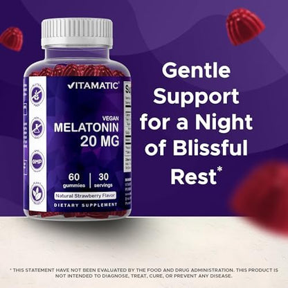 Vitamatic Melatonin 20mg Gummies für Erwachsene, 30 Portionen - 60 Stück - Nicht gewohnheitsbildendes Nahrungsergänzungsmittel (2er-Pack)
