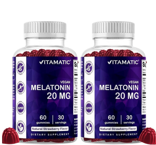 Vitamatic Melatonin 20mg Gummies für Erwachsene, 30 Portionen - 60 Stück - Nicht gewohnheitsbildendes Nahrungsergänzungsmittel (2er-Pack)
