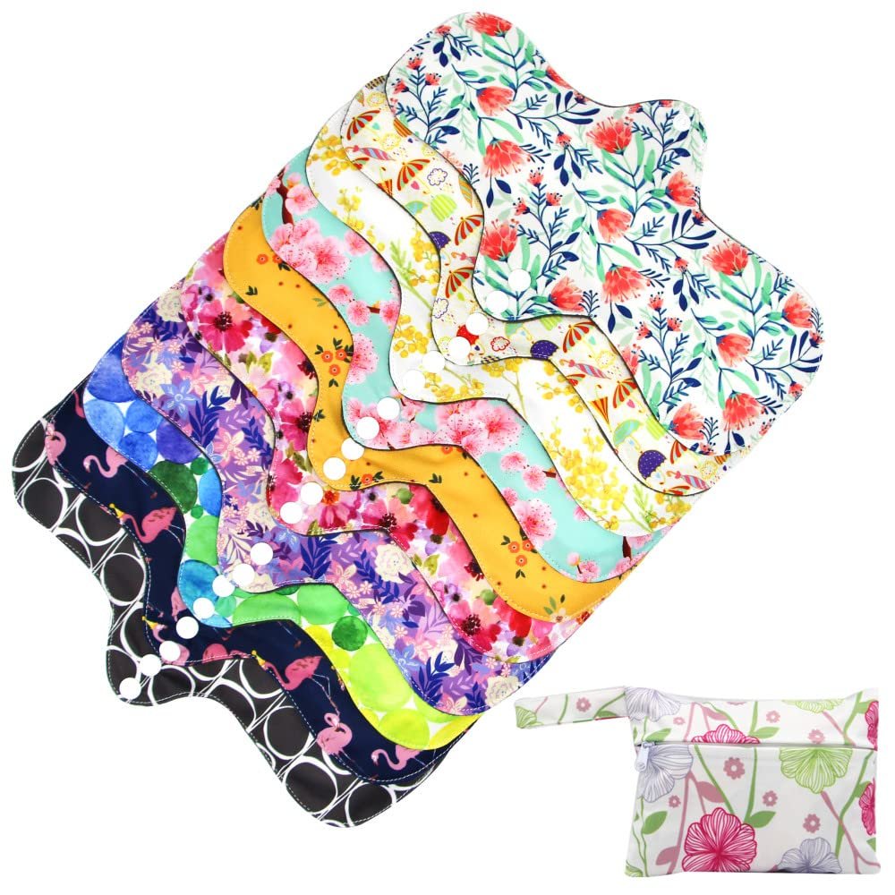 Asenappy Wiederverwendbare Menstruationseinlagen aus Bambuskohle – 5er-Pack mit Mini-Wetbag für starke Tage und Inkontinenz