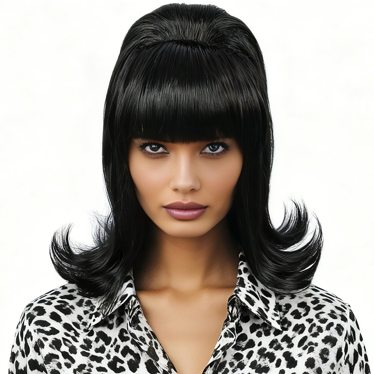 Linfairy Retro Kurze Schwarze Perücke – Große Bouffant-Beehive-Perücke für Frauen – 50er und 80er Jahre Kostüm