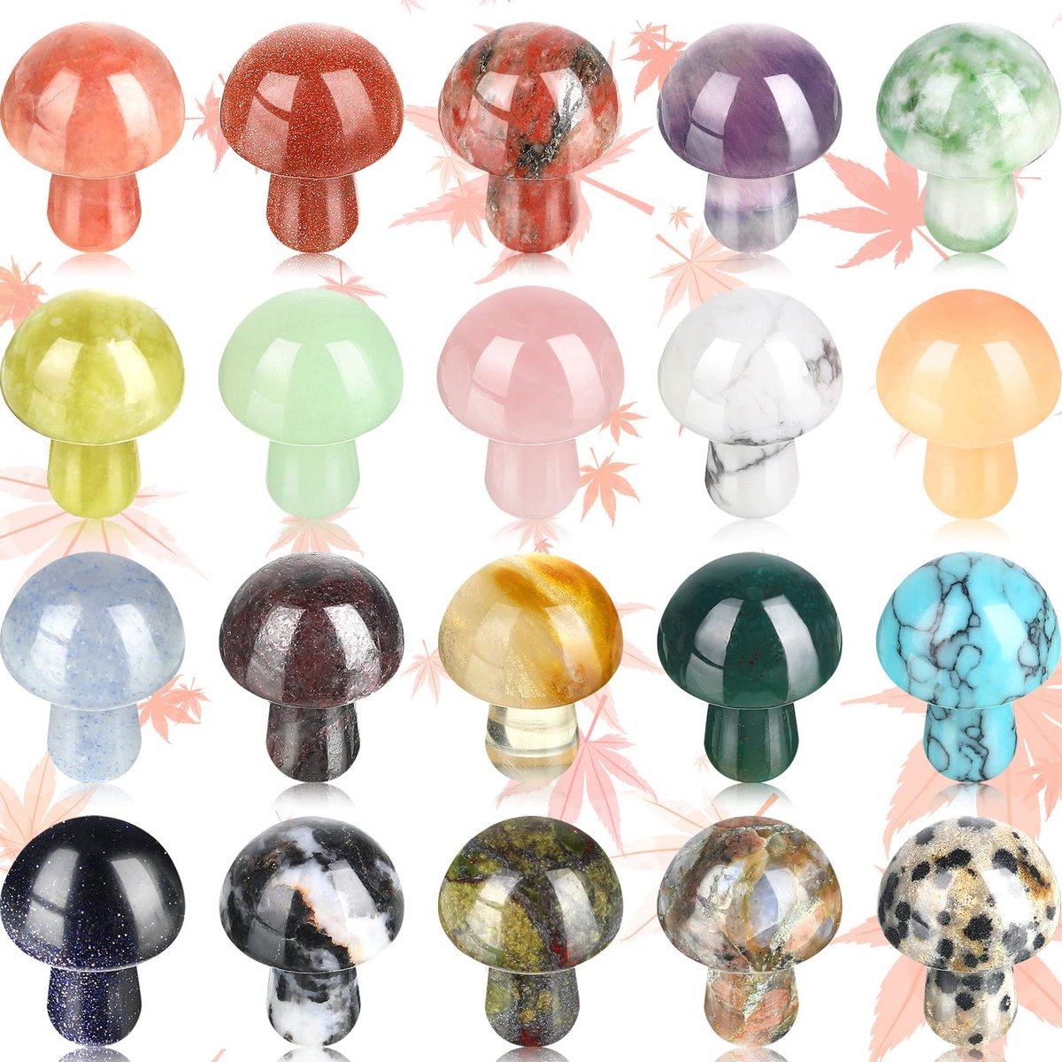 Nuanchu 20 Stücke Kristallpilz Dekoration, handgefertigte Mini-Skulptur, Sorgenstein Figuren, Bulk Edelstein poliert, für Hexerei DIY Meditation Garten (Klassische Farben)