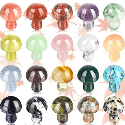 Nuanchu 20 Stücke Kristallpilz Dekoration, handgefertigte Mini-Skulptur, Sorgenstein Figuren, Bulk Edelstein poliert, für Hexerei DIY Meditation Garten (Klassische Farben)