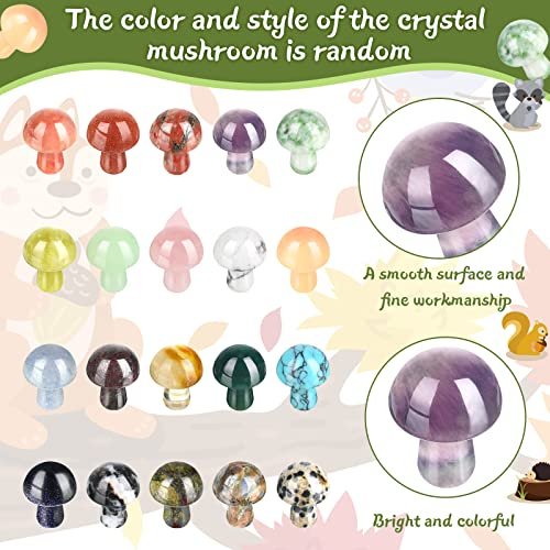 Nuanchu 20 Stücke Kristallpilz Dekoration, handgefertigte Mini-Skulptur, Sorgenstein Figuren, Bulk Edelstein poliert, für Hexerei DIY Meditation Garten (Klassische Farben)