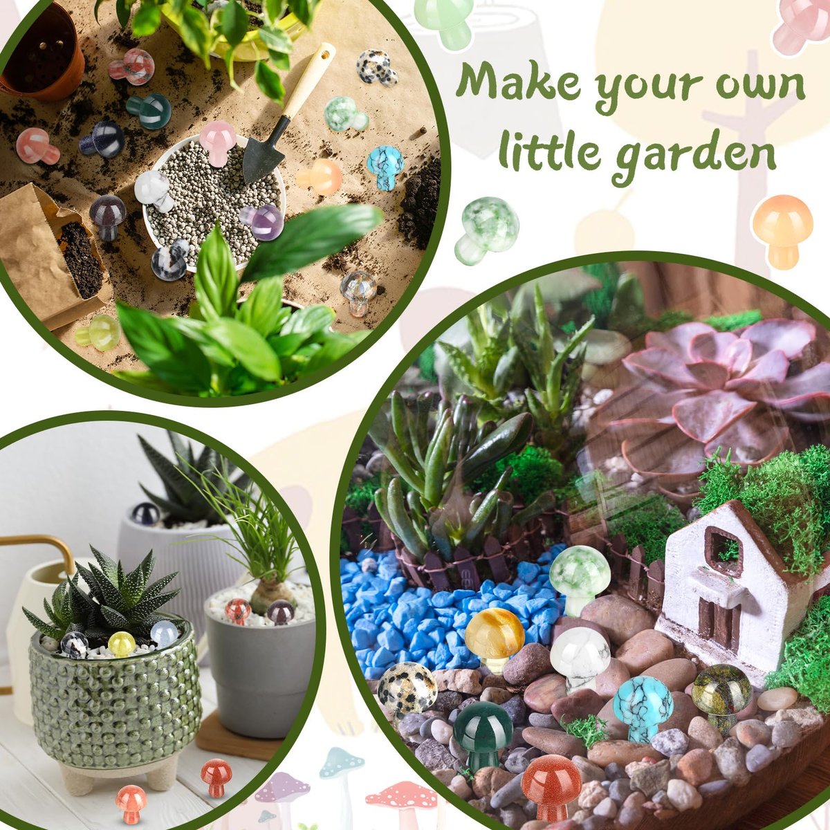 Nuanchu 20 Stücke Kristallpilz Dekoration, handgefertigte Mini-Skulptur, Sorgenstein Figuren, Bulk Edelstein poliert, für Hexerei DIY Meditation Garten (Klassische Farben)