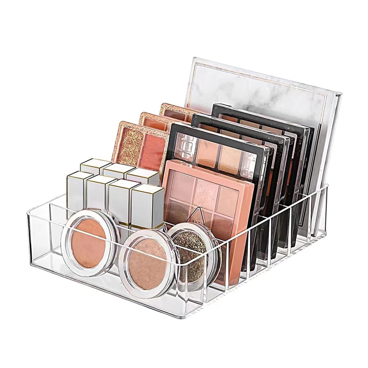 WECHENG Makeup Organizer für Lidschattenpaletten und Lippenstifte, 7-geteilter Kosmetik-Organizer für Schubladen und Arbeitsplatten, modernes Kosmetik-Aufbewahrung (19 x 16 x 4,5 cm)
