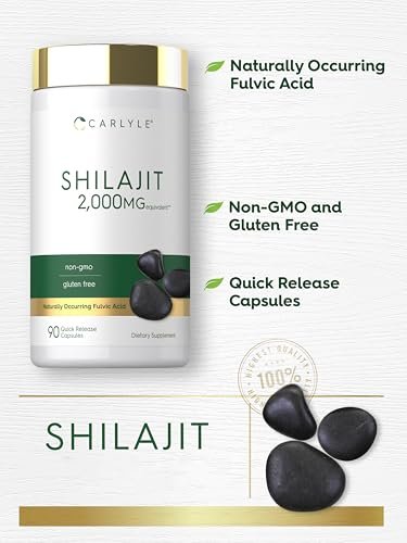 Carlyle Shilajit Kapseln | 90 Stück | Non-GMO & Glutenfrei Nahrungsergänzungsmittel