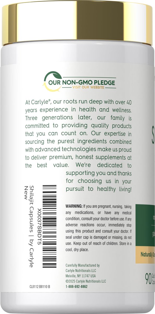 Carlyle Shilajit Kapseln | 90 Stück | Non-GMO & Glutenfrei Nahrungsergänzungsmittel