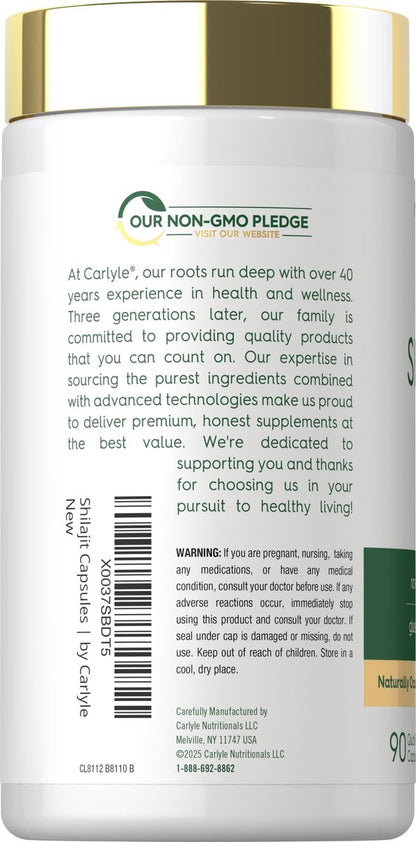 Carlyle Shilajit Kapseln | 90 Stück | Non-GMO & Glutenfrei Nahrungsergänzungsmittel