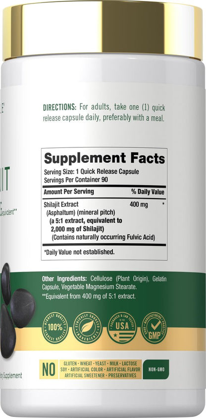 Carlyle Shilajit Kapseln | 90 Stück | Non-GMO & Glutenfrei Nahrungsergänzungsmittel