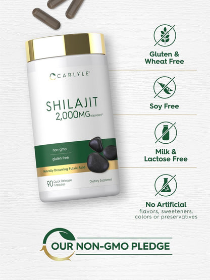 Carlyle Shilajit Kapseln | 90 Stück | Non-GMO & Glutenfrei Nahrungsergänzungsmittel