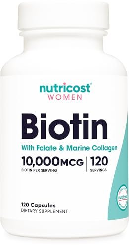 Nutricost Biotin 10.000 mcg für Frauen mit Folsäure & Kollagen – 120 Kapseln, Glutenfrei & Nicht-GVO