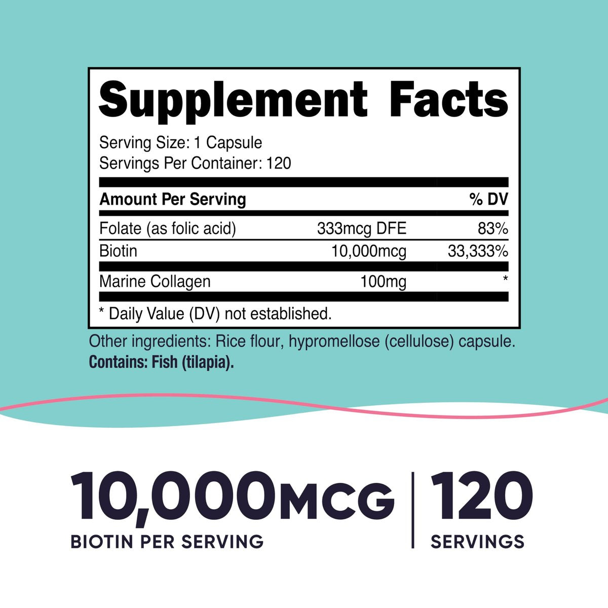 Nutricost Biotin 10.000 mcg für Frauen mit Folsäure & Kollagen – 120 Kapseln, Glutenfrei & Nicht-GVO